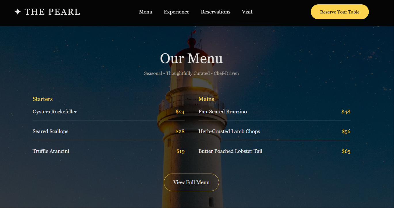 Pearl hospitality website design